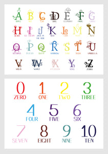 Let's learn...Alphabet and Numbers - set of two illustrated prints