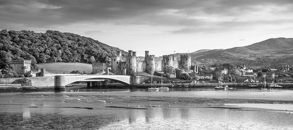 Conwy Harbour & Quay - B&W Panorama