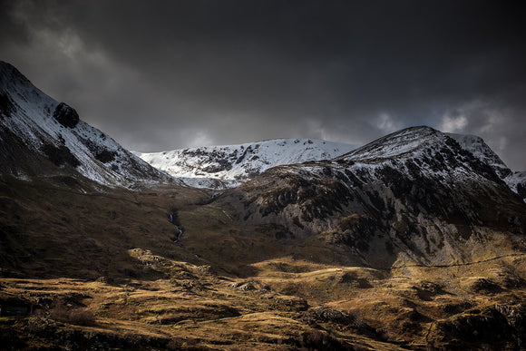 Shadow & Light Nant Ffrancon Valley - A very atmospheric image from Ogwen Valley in Snowdonia National Park. Dark Skies over the mountainside with just a shaft of sunlight to brighten the foreground