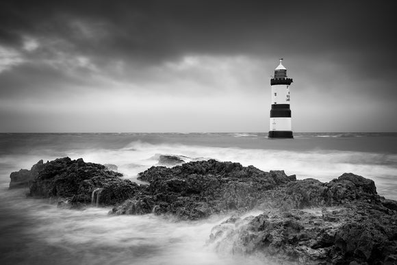 Penmon Lighthouse - Turbulent Tide B&W