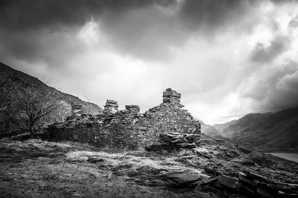 B&W The Quarry Days - Dinorwic Quarry - A stormy day in Snowdonia National Park with the grey sky above imitating the slate colour below