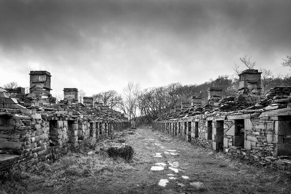 Anglesey Barracks B&W - Dinorwic Quarry - A stormy day in Snowdonia National Park with the grey sky above imitating the slate colour below