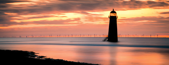 Talacre Lighthouse Sunset Silhouette Panorama