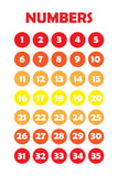 Set of six illustrated prints including Alphabet & Numbers - Oranges & Yellow