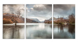 Canvas Wrap Triptych Wall Art - Llyn Padarn & The Lone Tree, Llanberis, Snowdonia Natonal Park - North Wales. A lone tree stands amidst the rising water of Llyn Padarn in Llanberis. The recent deluge of rain has caused the water in the lakes and rivers within Snowdonia National Park and the surrounding areas to rise to unusually high levels. Smart Imaging & Framing Landscape Photography.